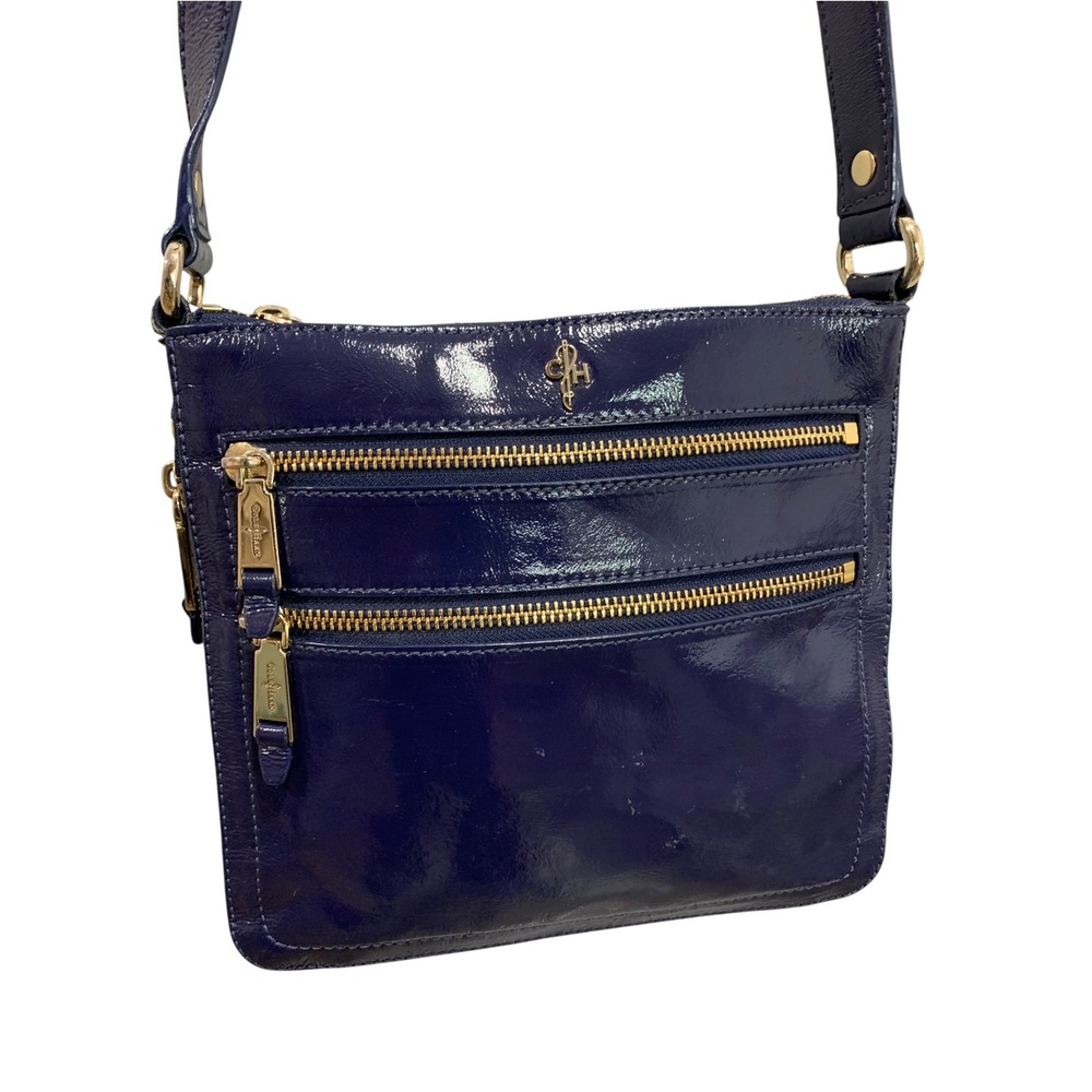 Cole Haan Navy Blue Patent Leather Crossbody Bag Organizational Jitney Sheila